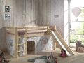 Vipack: "PINO" Spielbett mit Rutsche 90 x 200 und Vorhang "Birdy" - Massiv Natur