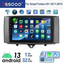 9" Carplay Android 13 32G Autoradio GPS Navi RDS BT Für Smart Fortwo 451 2011-15