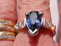Damen Platin Solitär 2,50ct blau Sir Lankan Saphir und Diamant Ring Q181