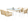 5-tlg. Polyrattan Gartenmöbel Set Esstisch mit 4 Stapelstühlen, Kissen, Gelb
