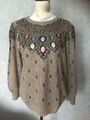 Damen Pullover, Strickpullover, Helen Knitz, Gr. 40, Fb. nougat m. Applikationen