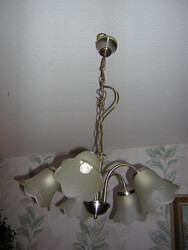 Deckenleuchter mit 5 armiger Kronleuchter, mit Glasschirm,