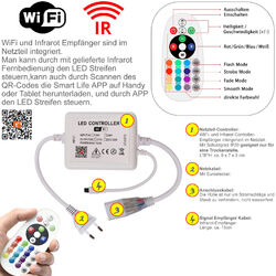 2-50M 230V RGB LED Streifen Strip 60LEDs/M RF IR Bluetooth WiFi Controller