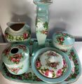 Vintage 6-teiliges Kommode/Waschtisch Set Blumendesign/unmarkiert 