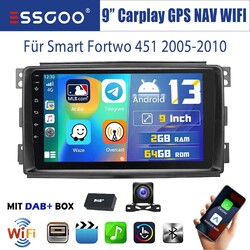Android 13 Autoradio 2+64G Carplay GPS NAV RDS DAB+ Für Smart Fortwo 451 2005-10