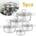 5-tlg Topfset Edelstahl Kochgeschirr Töpfe Set mit Glasdeckel Kochtopf Küchenset