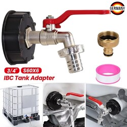 Container IBC mit Auslaufhahn 3/4" S60x6 Adapter Zubehör Tank Kappe Wasserhahn