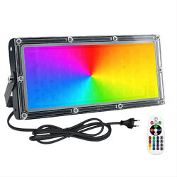 1/2x Strahler LED Fluter Außen Scheinwerfer 50W RGB Mit Fernbedienung Flutlicht