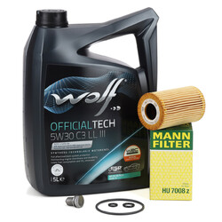 5L WOLF 5W30 C3 LL III + MANN Ölfilter für VW GOLF 5 6 PASSAT B6 B7 1.6/2.0 TDI