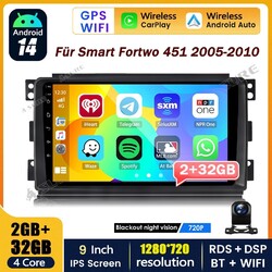 2+32G Android 14 Auto Radio GPS Navi CarPlay Kam Für Smart Fortwo 451 2005-2010