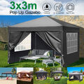 3x3M Faltpavillon mit 4 Seitenteilen Festzelt Partyzelt Gartenzelt Pop Up Grau