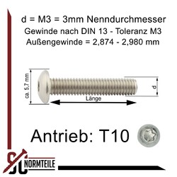 Linsenkopfschrauben mit TX Antrieb ISO 7380-1 TX - Edelstahl A2 V2A VPE 5/10/100