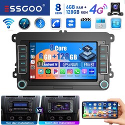 7" 128G Carplay Android 14 Autoradio GPS Navi FM Für VW GOLF 5 6 Passat Polo KAM
