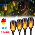 Solarleuchten 2/4er Set Solar Fackel Gartenfackeln mit Flammeneffekt Solarlampen