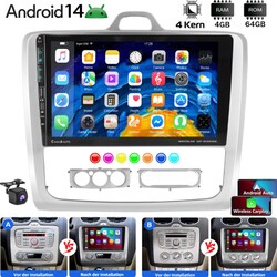 Android 14 9" Autoradio 4+64G Carplay Für Ford Focus II MK2 2004-2011 GPS BT KAM