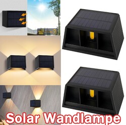2x LED Solar Wandleuchten Außen Solarleuchte Außenleuchte Wandlampe wasserdicht
