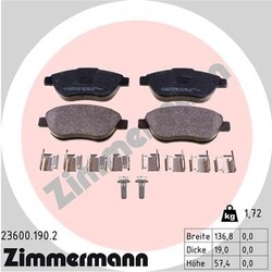 ZIMMERMANN Bremsbelagsatz, Scheibenbremse 23600.190.2 für LANCIA FIAT CITROËN