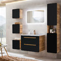 Badezimmer Badmöbel Komplett Set anthrazit Keramik Waschtisch Spiegel Badschrank
