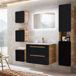 Badezimmer Badmöbel Komplett Set anthrazit Keramik Waschtisch Spiegel Badschrank