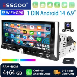 4+64G Autoradio 1DIN Android 14 Carplay GPS RDS NAVI WiFi BT AM SWC DAB+KAM 6.9"