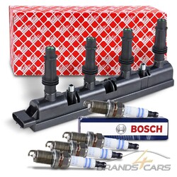 FEBI ZÜNDSPULE +4x BOSCH ZÜNDKERZE FÜR OPEL ADAM ASTRA CORSA E MOKKA ZAFIRA 1.4Erstausrüster-Qualität | Schneller Versand ab Lager