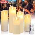 5er LED Kerzen Timer Echtwachskerze Kerze Außen Batterie mit Fernbedienung Set