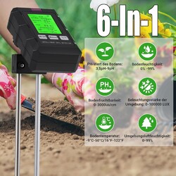 6IN1 Bodentester Messgerät PH Wert Bodenmessgerät Pflanzen Feuchtigkeitsmesser