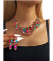 Damen Schmuck Set mit Steine Bunt und Vergoldet Set Halskette + Ohrringe