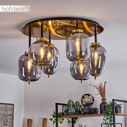 Wohn Schlaf Zimmer Leuchte messingfarben modern Rauchglas 6-flammig Decken Lampe