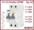 FI/LS-Schalter RCBO Leitungsschutzschalter Fi-Schalter Kombination 10-32A  TypAC