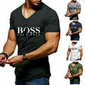 Herren V-Neck Fitness Kurzarm T-Shirt Top Bodybuilding Muscle Basic Shirt +