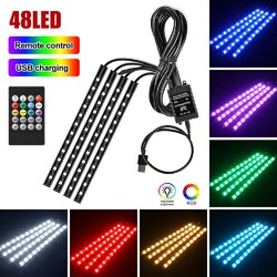 4x 48 LED RGB Auto Fußraumbeleuchtung Innenraum USB Ambientebeleuchtung Set