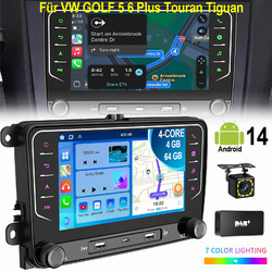 DAB+ Android 14 4+64G CarPlay Autoradio GPS WiFi Kam Für VW GOLF 5 6 Plus Touran