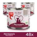 48 x Herrmanns Katzenfutter & Hundefutter Bio Rind Reinfleisch Tiernahrung 200Gr