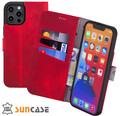 Hülle für iPhone 14 Tasche Book Style Echt Leder Schutz Cover Case in Antik Rot