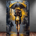 LEINWAND BILD ER XXL ABSTRAKT REGENSCHIRM SCHWARZ GELB FRAU BANKSY WAND POSTER