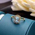 925 Silber Blautopas Ring vergoldet Heiligenschein Edelstein Schmuck Geschenk...