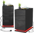 Nachtkommode 2er Set, Nachttisch mit Steckdose, LED Beleuchtung, 50x30x63cm