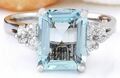 Natürlicher Smaragd Schliff Aquamarin Und Diamanten 7 Stein Ring 14k Weiß Gold