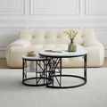 2er/Set Beistelltisch Couchtisch Marmor Optik Rund Satztisch Wohnzimmertisch Neu