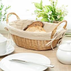 Brotkorb Weideoptik Brötchenkorb Frühstückskorb mit Stoffeinlage Kunststoff Korb