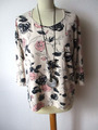 Bonita Damen Shirt Gr. L beige-farbige Blüten schwarz-pink 3/4 Arm 