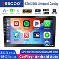 4+64G Android 15 Chat-GPT-AI 9" Carplay 2 DIN Autoradio GPS NAVI RDS WiFi BT KAM
