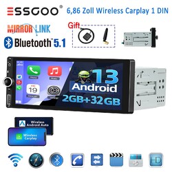 Single 1 DIN Autoradio Android 13 Apple Carplay 2+32G GPS RDS Bluetooth SWC WIFI