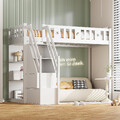 Hochbett 90x200 Etagenbett mit Stauraum Treppe und Regalen Kinderbett Jugendbett
