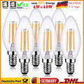 6er LED-Lampe Filament Edison E14 Kerze 4W 2700K Glühbirnen Dimmbar Leuchtmittel