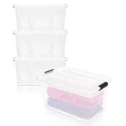 3er Set Aufbewahrungsbox Ordnungsbox Stapelbox mit Deckel transparent 14L