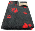 Hundedecke Vet Bed Original Premium Qualitätsstufe Dunkelgrau+Pfote Rot S/M/L