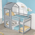 MERAX® Kinderbett Hausbett 90X200 Bett Doppel Stockbett Hochbett Etagenbett Grau