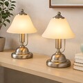 Tischlampe Beistellleuchte Nachttischleuchte silber LED Glas Alabaster 2er Set